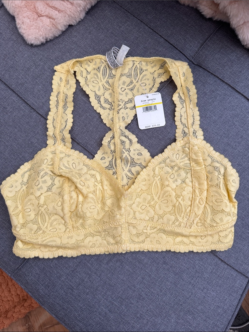 Free People Pale Yellow Lace Bralette
